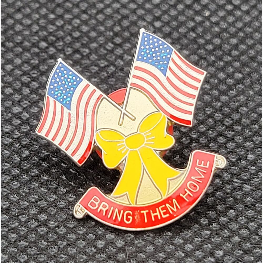 1990 Aries Inc. Bring Them Home Yellow Ribbon Flag Pin USA Gulf War